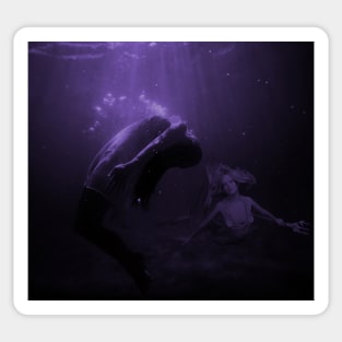 Mermaid Saves Drowning Victim in Purple Underwater Scene Sticker